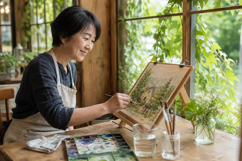 水彩を描く大人
