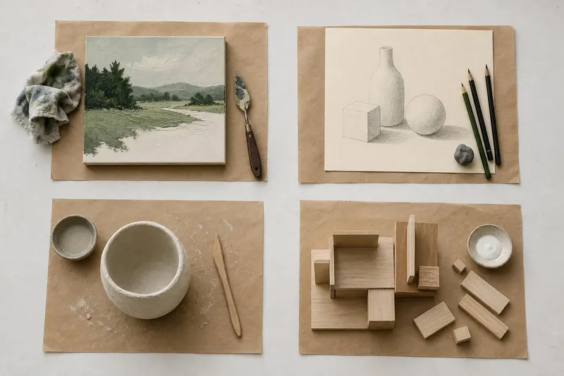 油絵、デッサン、粘土、木工の作例
